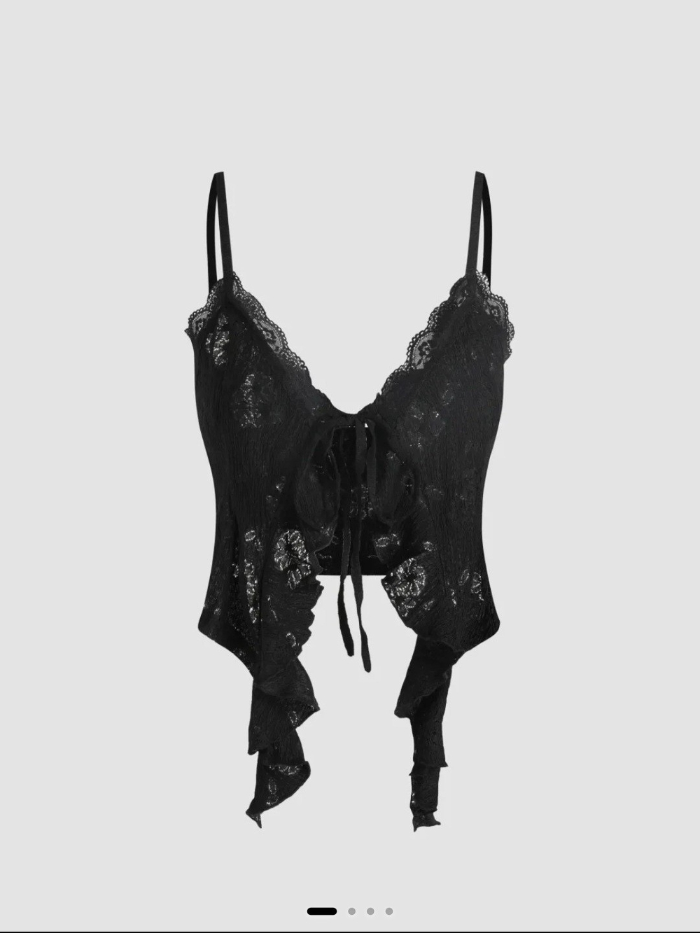 Cider Black Lace Tie-Front Crop Cami - Lace Ruffle Hem Knotted Knit Crop Top